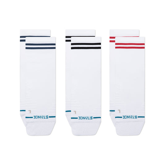 Medium Performance Golf Quarter Socks 3 Pack - Lined Up White