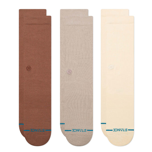 Icon Crew Socks 3 Pack - Brown