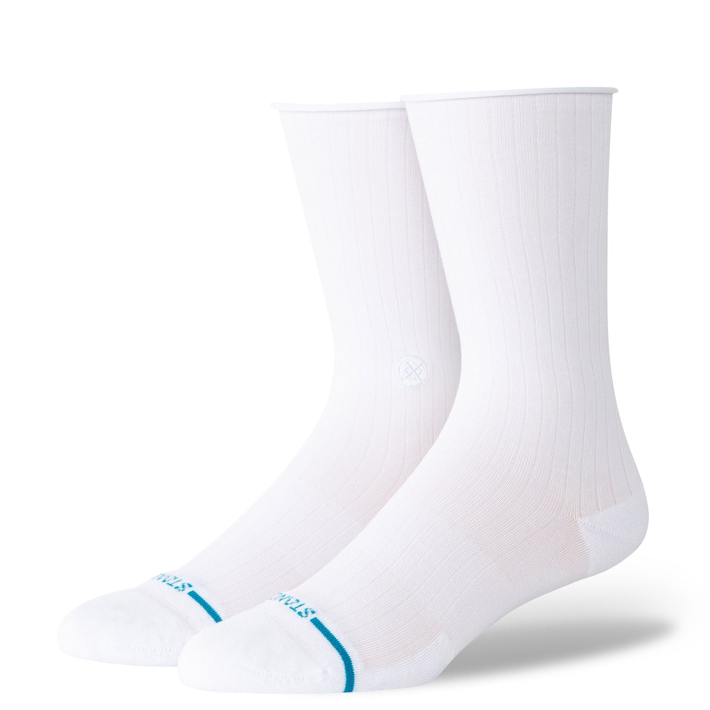 Rolled Solid Crew Socks - White