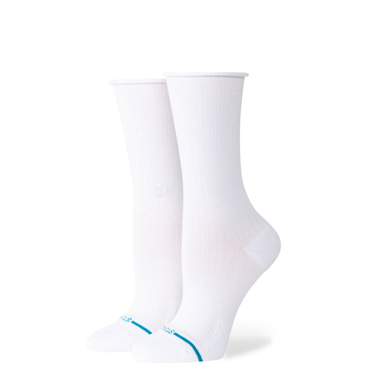 Rolled Solid Crew Socks - White
