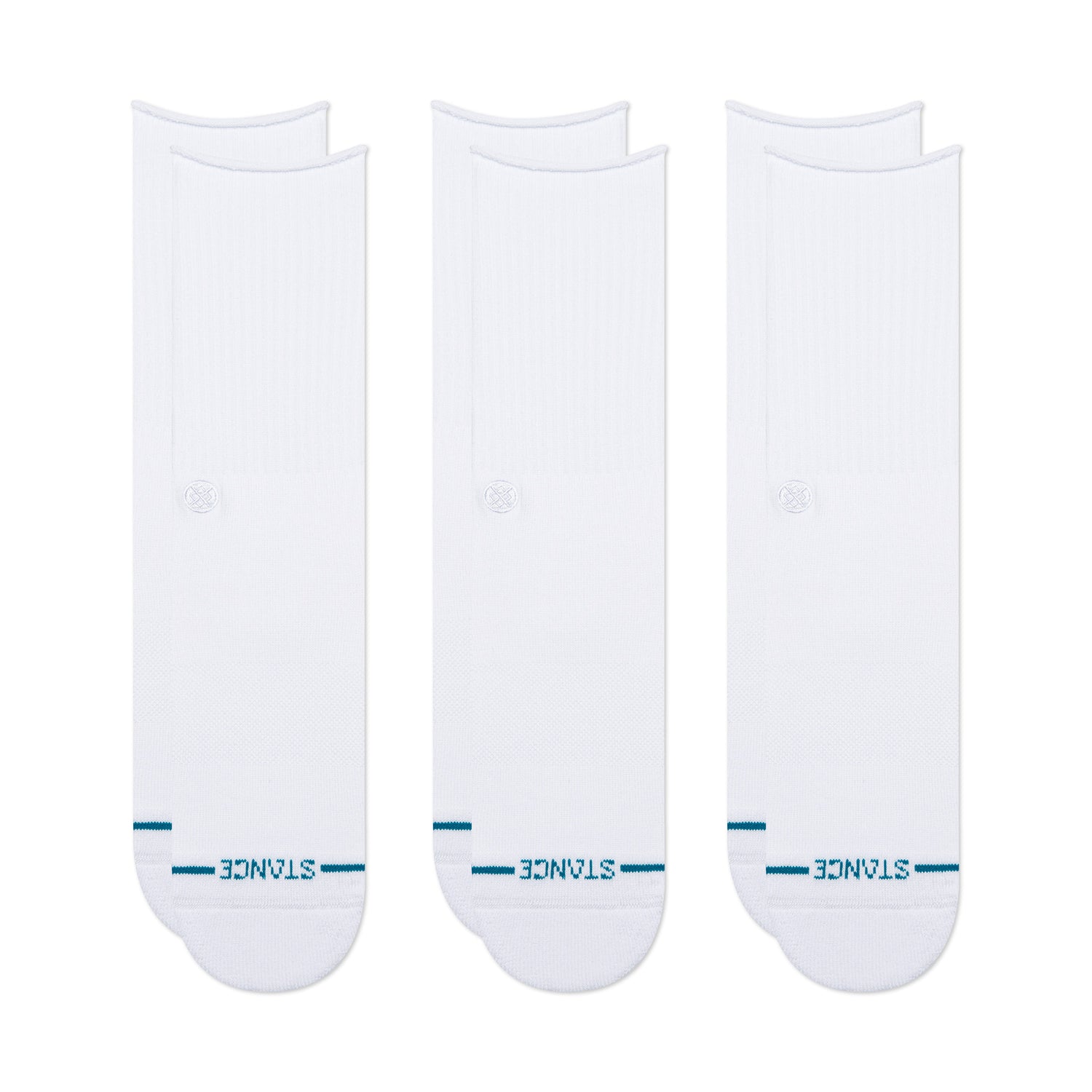 Rolled Solid Crew Socks 3 Pack - White