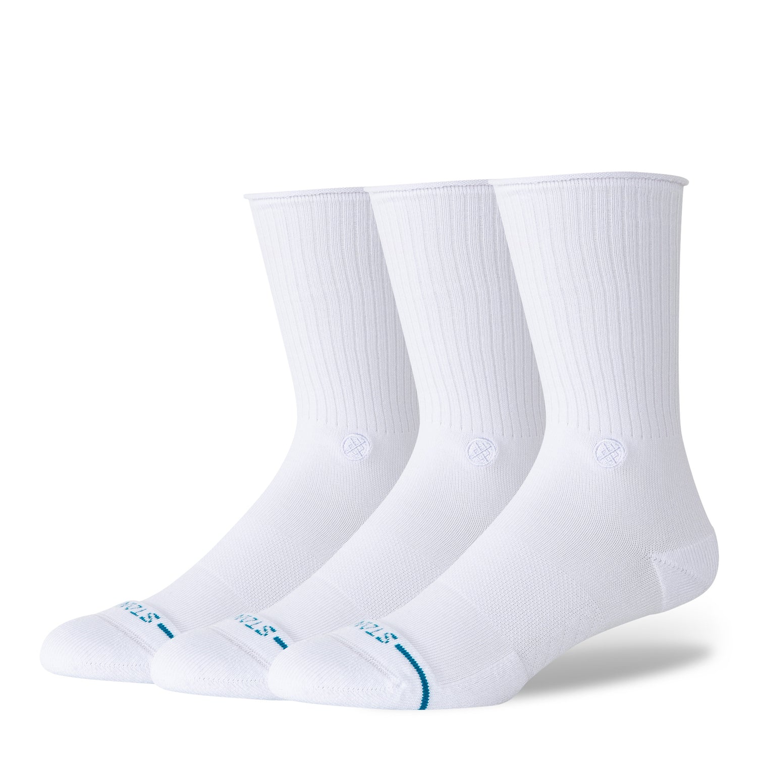 Rolled Solid Crew Socks 3 Pack - White