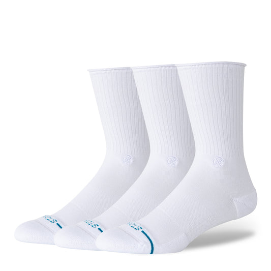 Rolled Solid Crew Socks 3 Pack - White
