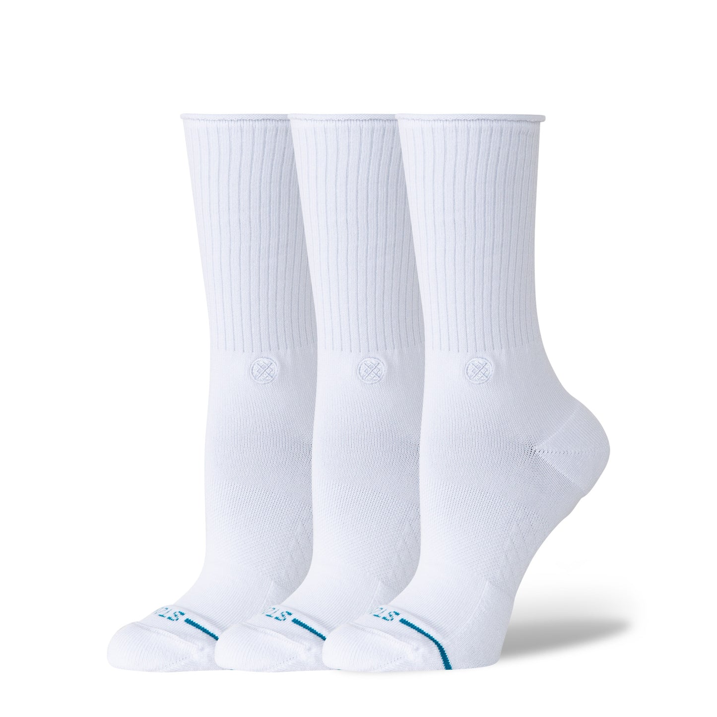 Rolled Solid Crew Socks 3 Pack - White